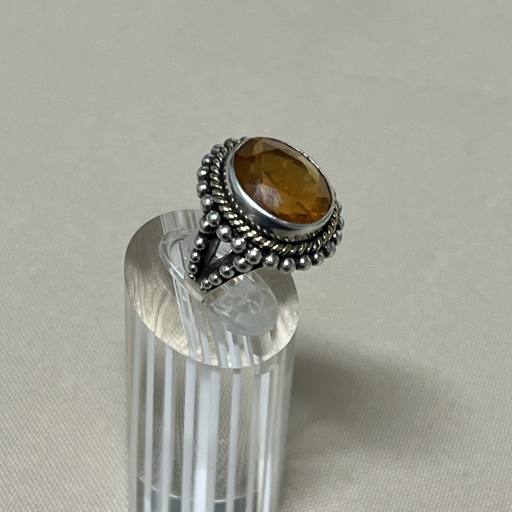Stephen Dweck Sterling Silver 925 & 18K Gold Oval Citrine Cocktail Ring Size 6.5